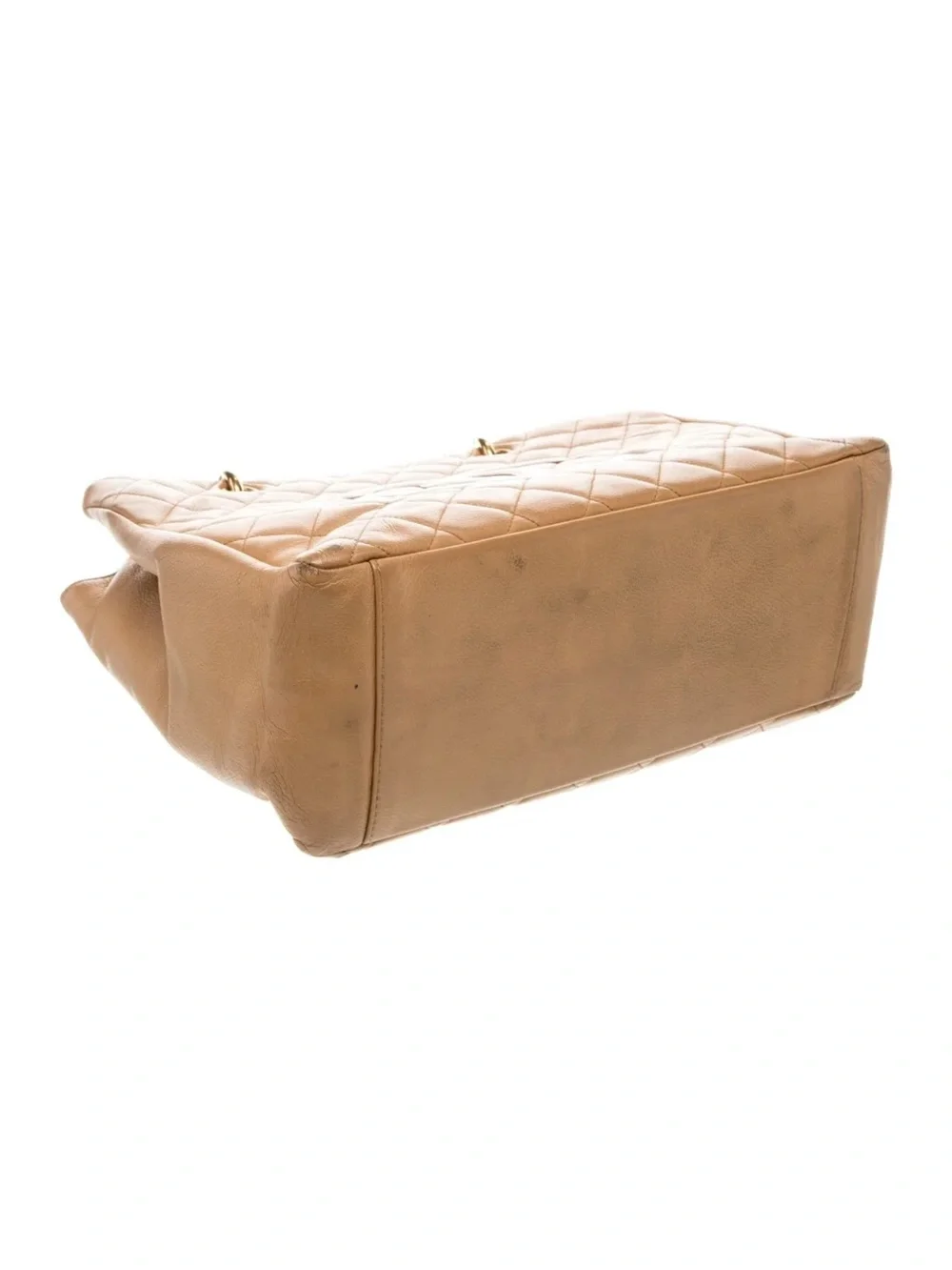 CHANEL Quilted Tan Leather Shoulder Tote with Gold Chain Straps